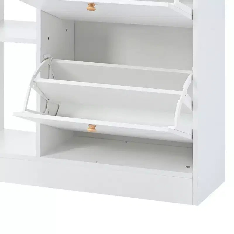 JVNOXK Meuble à chaussures moderne à abattant avec 4 tiroirs basculants, étagère à chaussures double-couche multifonctionnelle autoportante, pour entrée et couloir, blanc