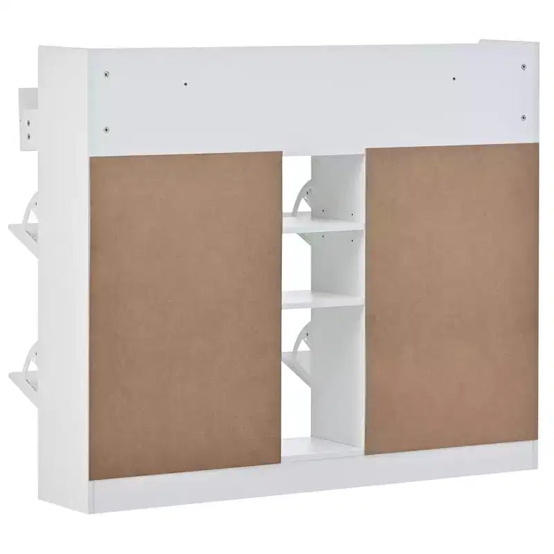 JVNOXK Meuble à chaussures moderne à abattant avec 4 tiroirs basculants, étagère à chaussures double-couche multifonctionnelle autoportante, pour entrée et couloir, blanc