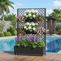 MAYEERTY Black Wrought Iron Planter with Trellis (Diamond), 72x47x16, 3-Piece Patio Garden Planter