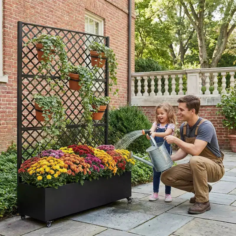 Jardinière MAYEERTY en fer forgé noir avec treillis (diamant), 72x47x16, jardinière de jardin de terrasse 3 pièces
