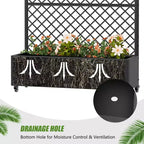 Jardinière MAYEERTY en fer forgé noir avec treillis (diamant), 72x47x16, jardinière de jardin de terrasse 3 pièces