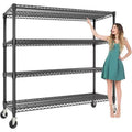 4-Tier Adjustable Metal Storage Rack with Wheels and Leveling Feet, Heavy Duty Industrial Shelving for Garage, Workshop, or Basement