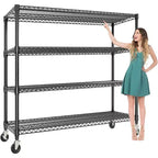 4-Tier Adjustable Metal Storage Rack with Wheels and Leveling Feet, Heavy Duty Industrial Shelving for Garage, Workshop, or Basement