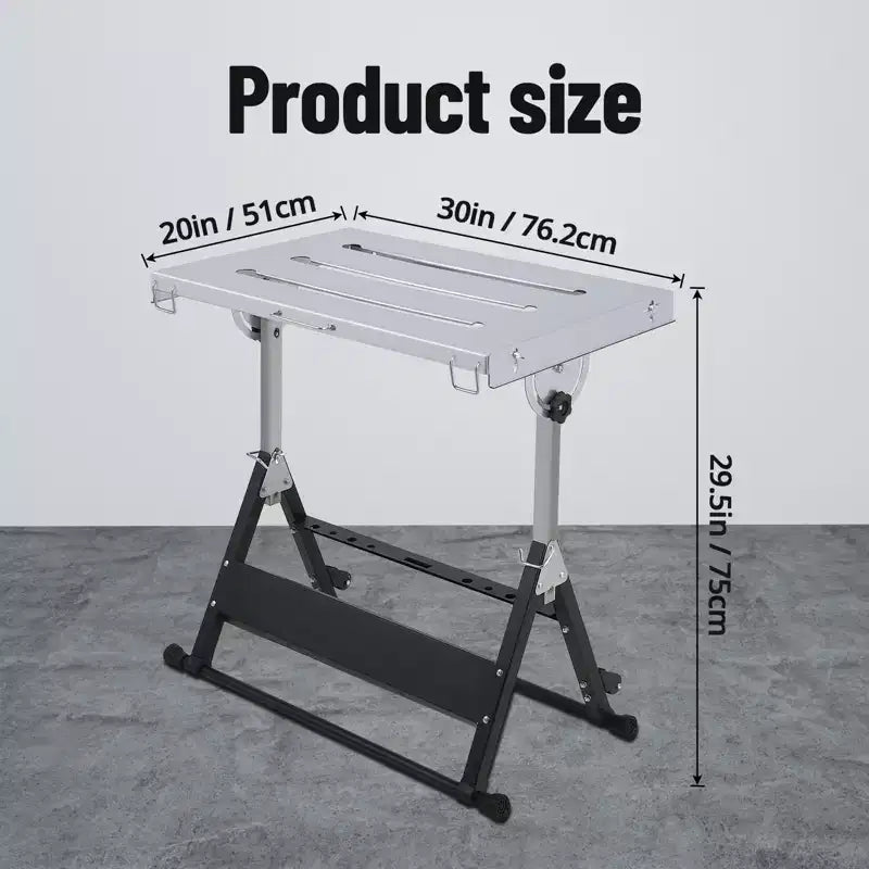 Table de soudage pliante avec roues verrouillables et inclinaison à 3 positions Plusieurs tailles et capacités (159/227/454 kg) pour atelier domestique