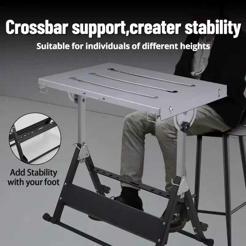Table de soudage pliante avec roues verrouillables et inclinaison à 3 positions Plusieurs tailles et capacités (159/227/454 kg) pour atelier domestique