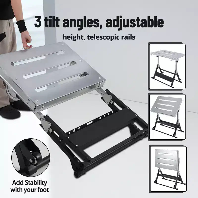 Table de soudage pliante avec roues verrouillables et inclinaison à 3 positions Plusieurs tailles et capacités (159/227/454 kg) pour atelier domestique