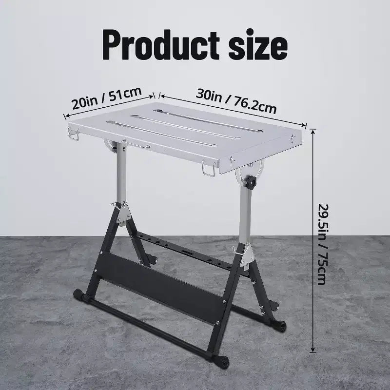 Table de soudage pliante avec roues verrouillables et inclinaison à 3 positions Plusieurs tailles et capacités (159/227/454 kg) pour atelier domestique