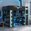 Whisen Full Size Gaming Loft Bed with Desk, Large Bookshelf, Pegboard, Keyboard Tray & Storage Drawer