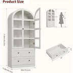Garde-manger de cuisine arqué moderne de 72 po de haut, meuble de rangement autoportant en bois avec portes vitrées et tiroirs pour salle à manger et salon