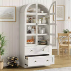 Garde-manger de cuisine arqué moderne de 72 po de haut, meuble de rangement autoportant en bois avec portes vitrées et tiroirs pour salle à manger et salon
