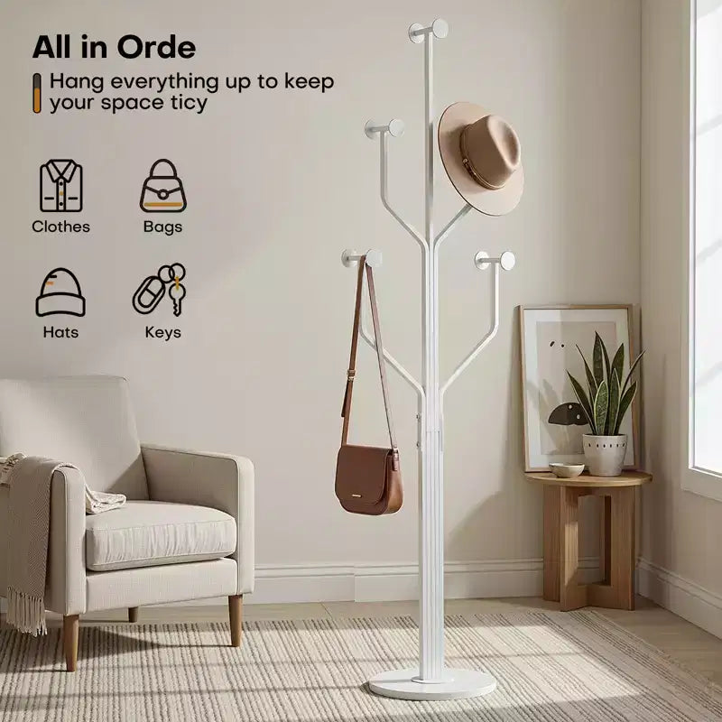 Porte-manteau autoportant Bekrvio en métal avec 10 crochets et base ronde robuste en marbre, arbre d'entrée robuste pour chapeaux et sacs, support de rangement pour entrée