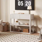 Console étroite de 88 cm avec étagères à 3 niveaux, table d'entrée cannelée avec 2 tiroirs, table de canapé en bois pour l'entrée, le foyer, le salon