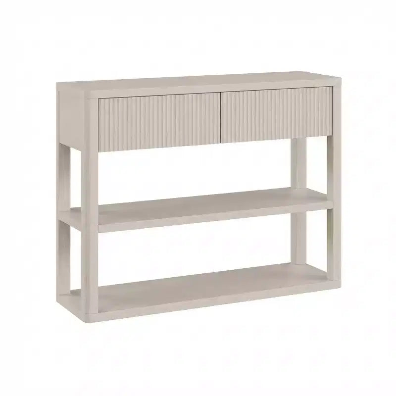 Console étroite de 88 cm avec étagères à 3 niveaux, table d'entrée cannelée avec 2 tiroirs, table de canapé en bois pour l'entrée, le foyer, le salon