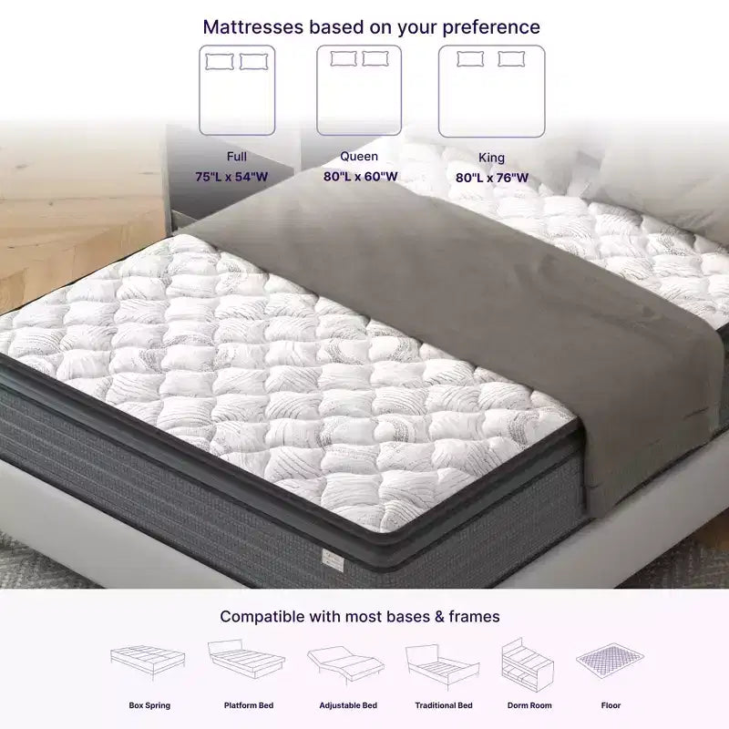 Matelas hybride Isabella 14 po avec surmatelas, gris et blanc