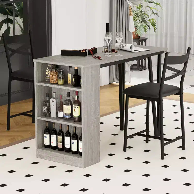 Ensemble table de salle à manger pour 2, table de bar de cuisine et chaises, table de bar de cuisine haute avec étagères de rangement à 3 niveaux et 2 tabourets, pour restaurants et bistros