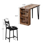 Ensemble table de salle à manger pour 2, table de bar de cuisine et chaises, table de bar de cuisine haute avec étagères de rangement à 3 niveaux et 2 tabourets, pour restaurants et bistros