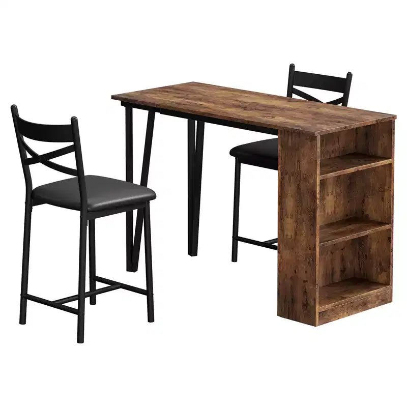 Ensemble table de salle à manger pour 2, table de bar de cuisine et chaises, table de bar de cuisine haute avec étagères de rangement à 3 niveaux et 2 tabourets, pour restaurants et bistros