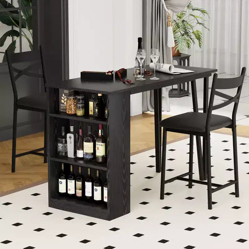 Ensemble table de salle à manger pour 2, table de bar de cuisine et chaises, table de bar de cuisine haute avec étagères de rangement à 3 niveaux et 2 tabourets, pour restaurants et bistros