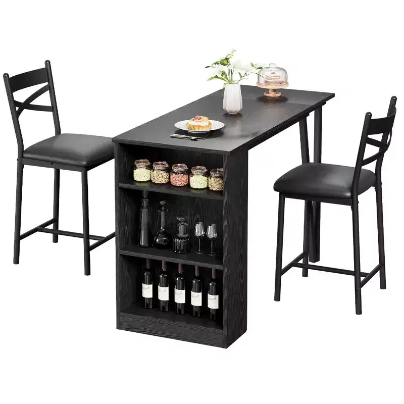 Ensemble table de salle à manger pour 2, table de bar de cuisine et chaises, table de bar de cuisine haute avec étagères de rangement à 3 niveaux et 2 tabourets, pour restaurants et bistros