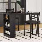 Dining Table Set for 2, Kitchen Bar Table and Chairs, High Top Kitchen Bar Table with 3 Tier Storage Shelves & 2 Stool, for Restaurants Bistros