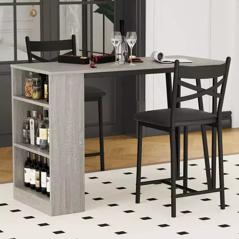 Ensemble table de salle à manger pour 2, table de bar de cuisine et chaises, table de bar de cuisine haute avec étagères de rangement à 3 niveaux et 2 tabourets, pour restaurants et bistros