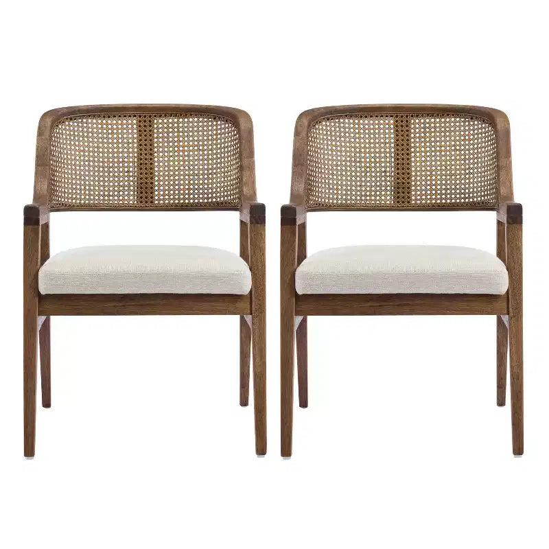 Christopher Knight Home Charlotte Chaises de salle à manger capitonnées modernes du milieu du siècle avec dossier en rotin naturel (Lot de 2)