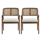 Christopher Knight Home Charlotte Chaises de salle à manger capitonnées modernes du milieu du siècle avec dossier en rotin naturel (Lot de 2)