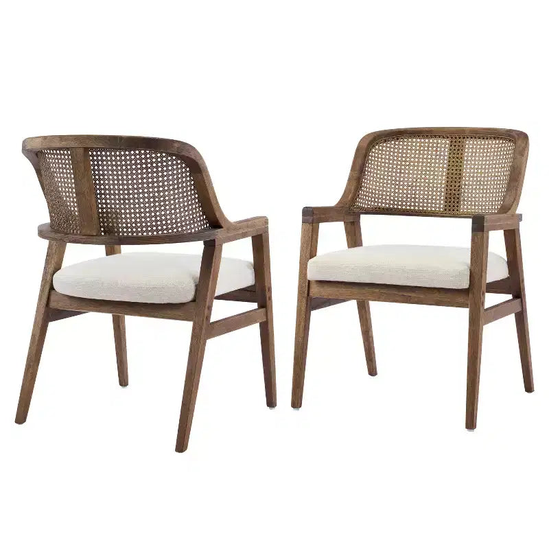 Christopher Knight Home Charlotte Chaises de salle à manger capitonnées modernes du milieu du siècle avec dossier en rotin naturel (Lot de 2)