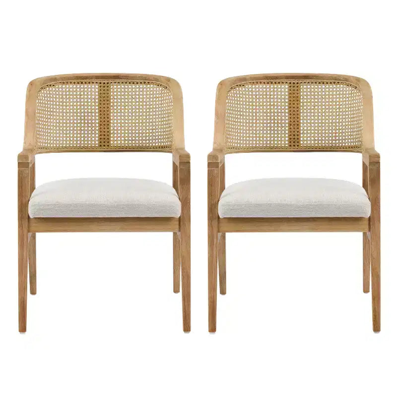 Christopher Knight Home Charlotte Chaises de salle à manger capitonnées modernes du milieu du siècle avec dossier en rotin naturel (Lot de 2)