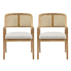 Christopher Knight Home Charlotte Chaises de salle à manger capitonnées modernes du milieu du siècle avec dossier en rotin naturel (Lot de 2)