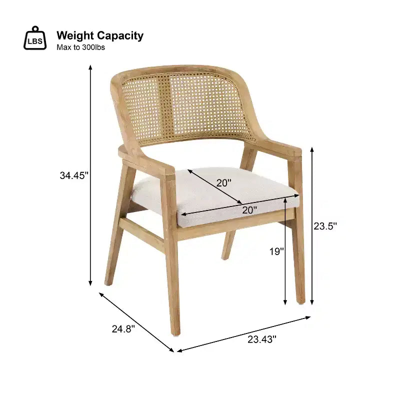 Christopher Knight Home Charlotte Chaises de salle à manger capitonnées modernes du milieu du siècle avec dossier en rotin naturel (Lot de 2)