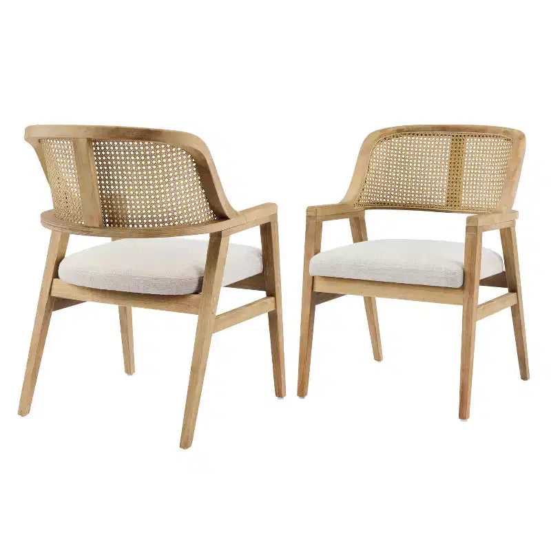 Christopher Knight Home Charlotte Chaises de salle à manger capitonnées modernes du milieu du siècle avec dossier en rotin naturel (Lot de 2)