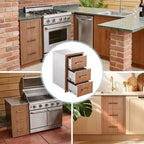 Tiroirs de cuisine d'extérieur 16 W x 28,5 H x 20,5 P, Triple tiroirs d'accès encastrables pour BBQ avec poignée en acier inoxydable pour cuisines extérieures, îlot de BBQ