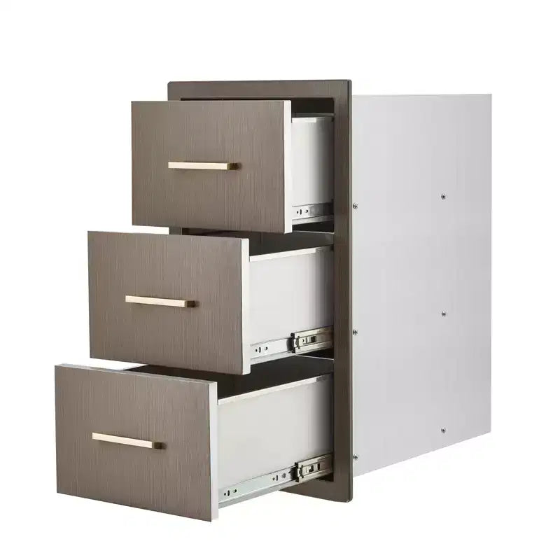 Tiroirs de cuisine d'extérieur 16 W x 28,5 H x 20,5 P, Triple tiroirs d'accès encastrables pour BBQ avec poignée en acier inoxydable pour cuisines extérieures, îlot de BBQ