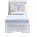 Passion Furniture Lorana Sparkling White Wood Frame Twin Panel Bed with LED Lighted Headboard