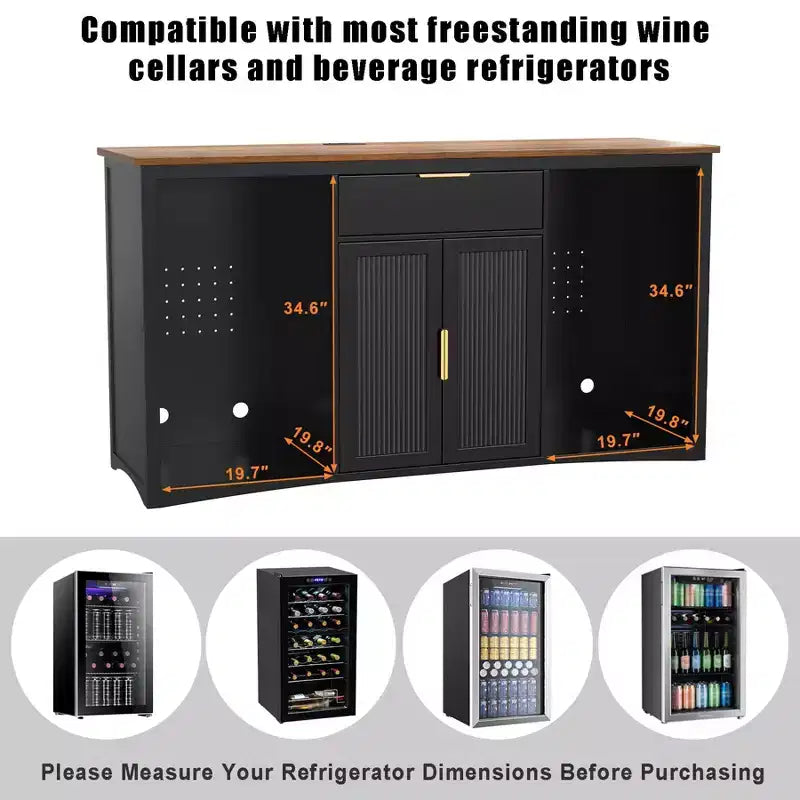 GDLF Long Coffee Bar Cabinet with Fridge Space, 70.1 Armoire à vin et spiritueux moderne