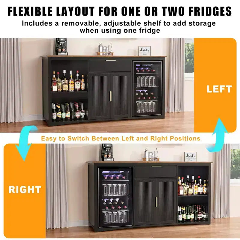 GDLF Long Coffee Bar Cabinet with Fridge Space, 70.1 Armoire à vin et spiritueux moderne