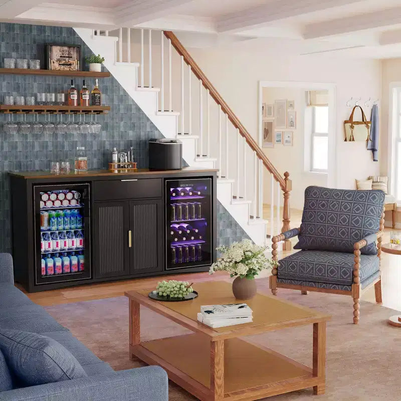GDLF Long Coffee Bar Cabinet with Fridge Space, 70.1 Armoire à vin et spiritueux moderne