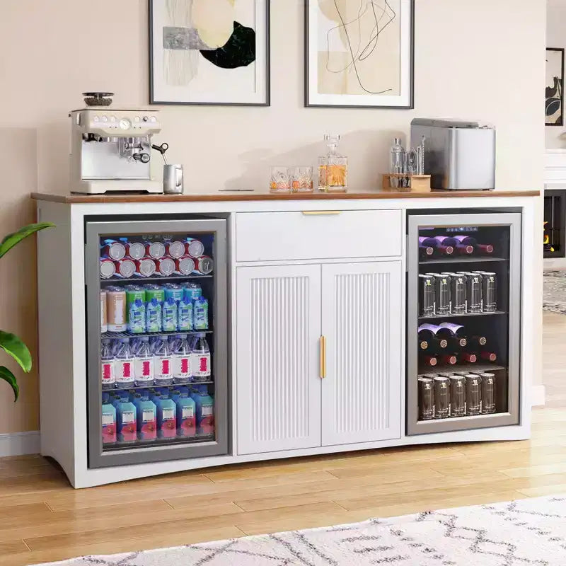 GDLF Long Coffee Bar Cabinet with Fridge Space, 70.1 Armoire à vin et spiritueux moderne