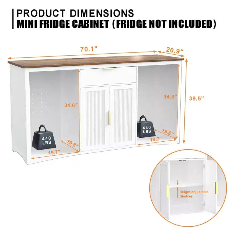 GDLF Long Coffee Bar Cabinet with Fridge Space, 70.1 Armoire à vin et spiritueux moderne