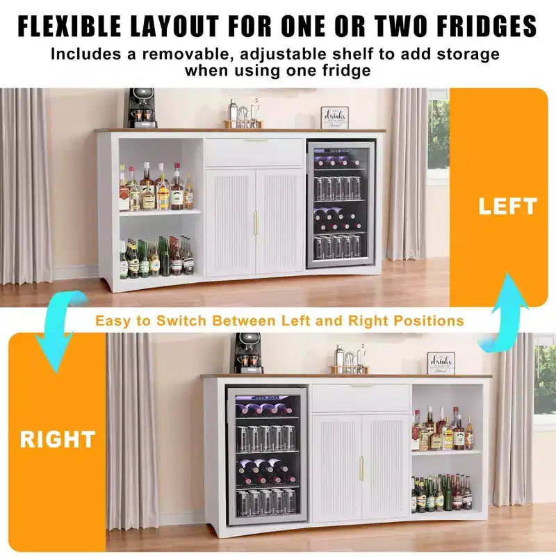 GDLF Long Coffee Bar Cabinet with Fridge Space, 70.1 Armoire à vin et spiritueux moderne