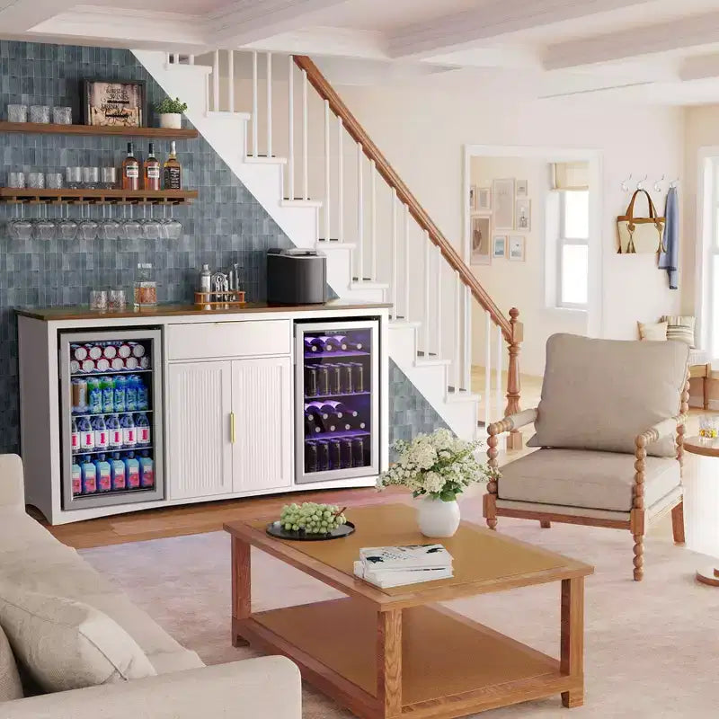 GDLF Long Coffee Bar Cabinet with Fridge Space, 70.1 Armoire à vin et spiritueux moderne
