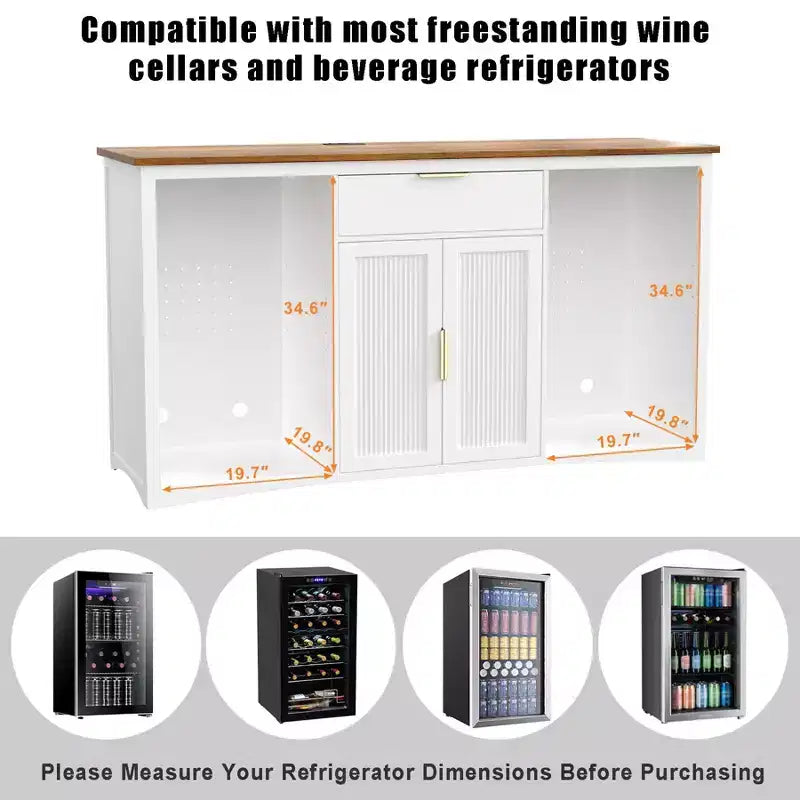 GDLF Long Coffee Bar Cabinet with Fridge Space, 70.1 Armoire à vin et spiritueux moderne