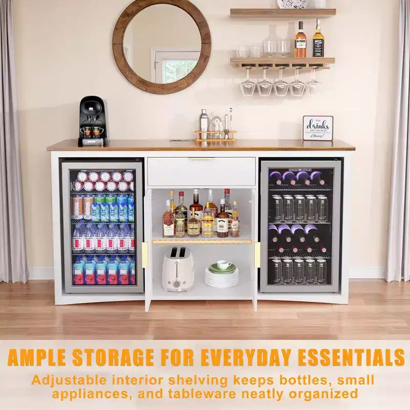 GDLF Long Coffee Bar Cabinet with Fridge Space, 70.1 Armoire à vin et spiritueux moderne
