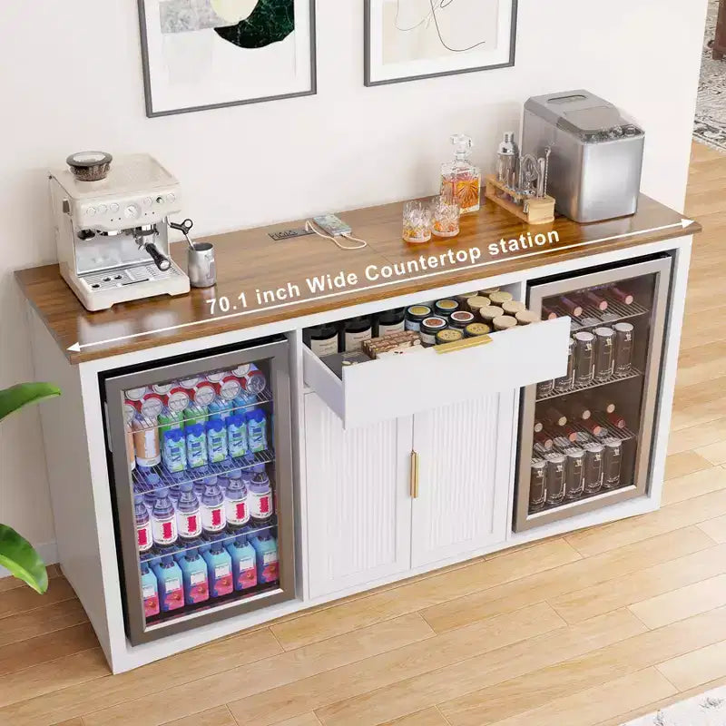 GDLF Long Coffee Bar Cabinet with Fridge Space, 70.1 Armoire à vin et spiritueux moderne
