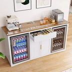 GDLF Long Coffee Bar Cabinet with Fridge Space, 70.1 Armoire à vin et spiritueux moderne