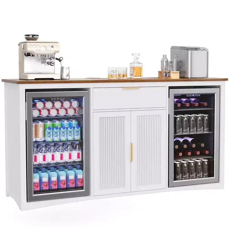 GDLF Long Coffee Bar Cabinet with Fridge Space, 70.1 Armoire à vin et spiritueux moderne