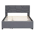 Lit plateforme moderne Luxystar en lin capitonné avec tête de lit motif brique et lit gigogne