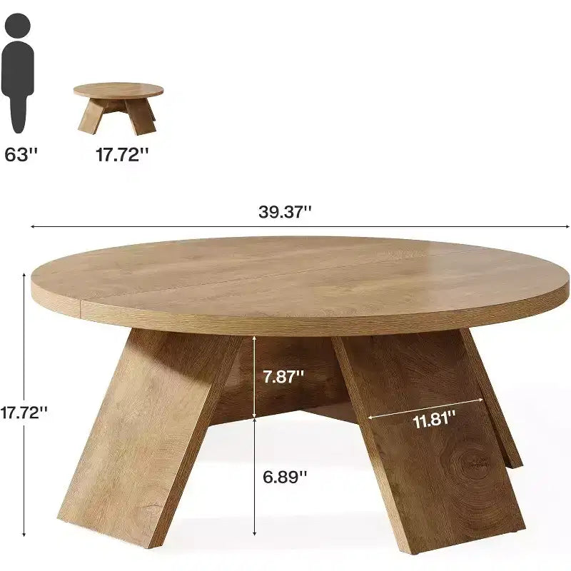 Table basse ronde Lantine, 99,99 cm, en bois, avec pieds évasés, table basse d'appoint moderne pour salon, appartement, marron