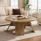 Table basse ronde Lantine, 99,99 cm, en bois, avec pieds évasés, table basse d'appoint moderne pour salon, appartement, marron